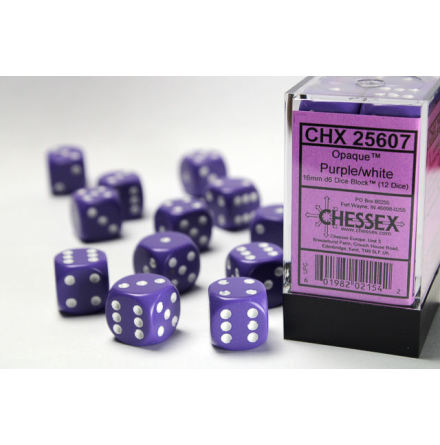 Opaque 16 mm d6 Purple/white dice block (36)