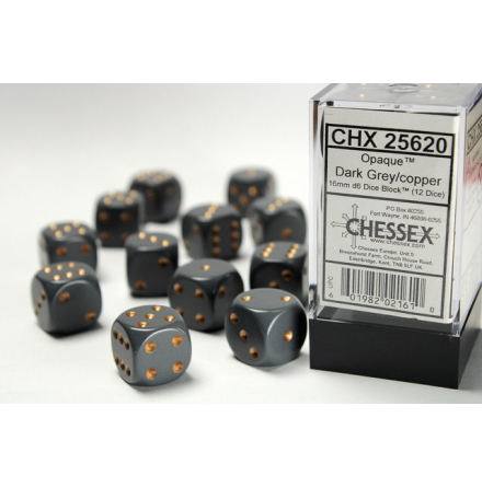 Opaque 16mm d6 Grey/copper Dice Block (12 dice)