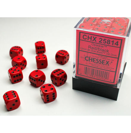 Opaque 12mm d6 Red/black Dice Block (36 dice)