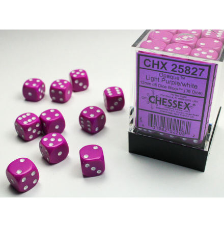 Opaque 12mm d6 Light purple/white Dice Block (36 dice)
