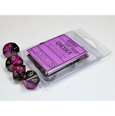 Gemini Black-Purple w/gold Set of Ten d10s