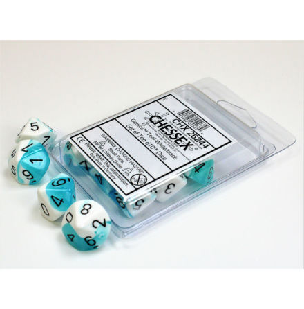 Gemini Teal-White/black Set of Ten d10s