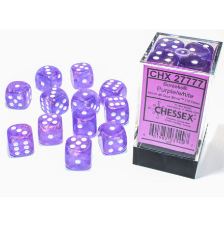 Borealis 16mm d6 Purple/white Luminary Dice BlockTM (12 dice)
