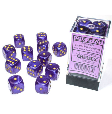 Borealis 16mm d6 Royal Purple/gold Luminary Dice BlockTM (12 dice)