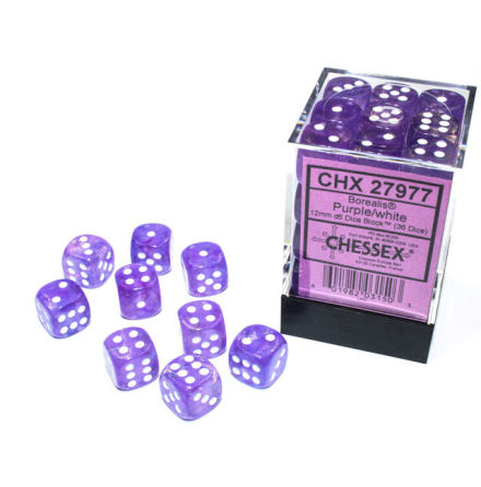 Borealis 12mm d6 Purple/white Luminary Dice BlockTM (36 dice)