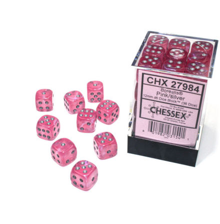 Borealis 12mm d6 Pink/silver Luminary Dice BlockTM (36 dice)