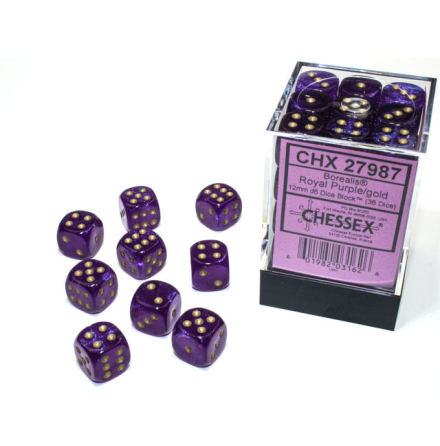 Borealis 12mm d6 Royal Purple/gold Luminary Dice BlockTM (36 dice)