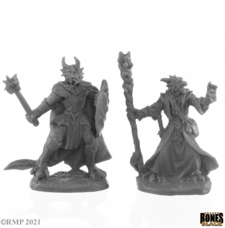 DRAGONFOLK WIZARD AND CLERIC (BONES BLACK)