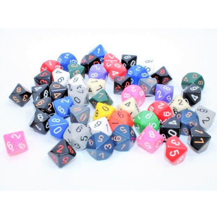 Opaque Bag of 50 Assorted Polyhedral d10 Dice