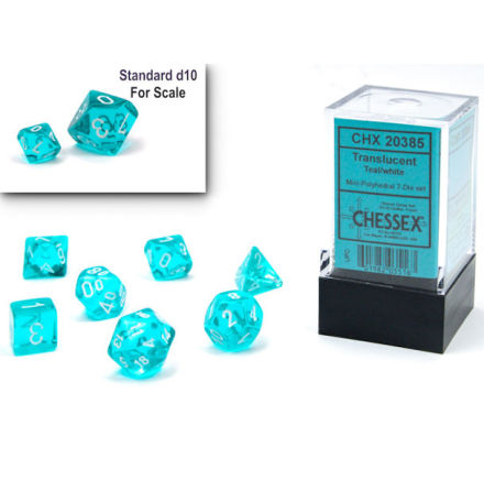 Translucent Mini-Polyhedral Teal/white 7-Die Set