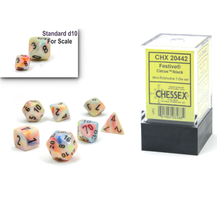 Festive Mini-Polyhedral Circus/black 7-Die set