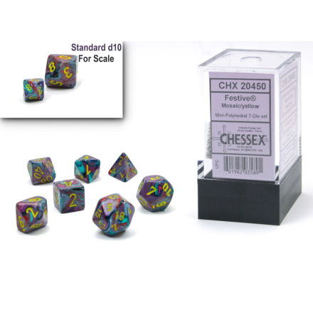 Festive Mini-Polyhedral Mosaic/yellow 7-Die set