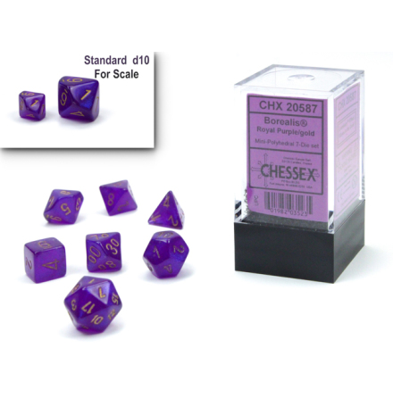 Borealis Mini-Polyhedral Royal Purple/gold Luminary 7-Die Set