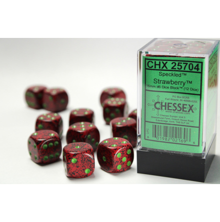 Speckled 16mm d6 with pips Strawberry Dice Block (12 dice)