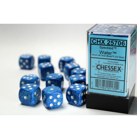 Speckled 16mm d6 with pips Water Dice Block (12 dice)