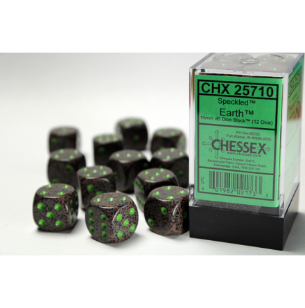 Speckled 16mm d6 with pips Earth Dice Block (12 dice)