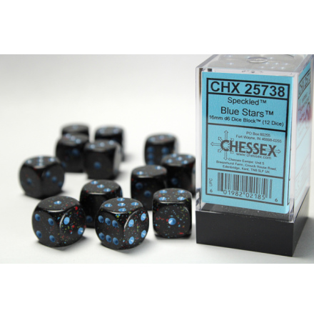 Speckled 16mm d6 with pips Blue Stars Dice Block (12 dice)