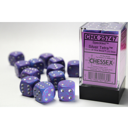Speckled 16mm d6 with pips Silver Tetra Dice Block (12 dice)