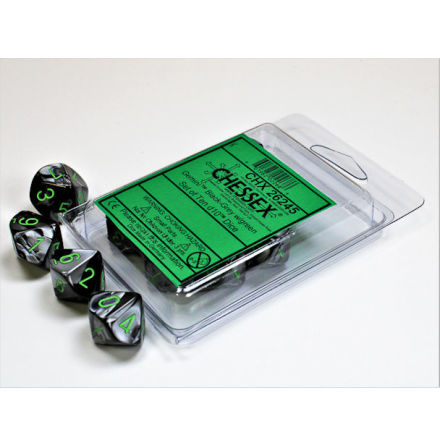 Gemini Black-Grey w/green Set of Ten d10s