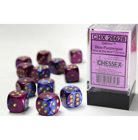 Gemini 16mm d6 Blue-Purple w/gold Dice Block (12 dice)