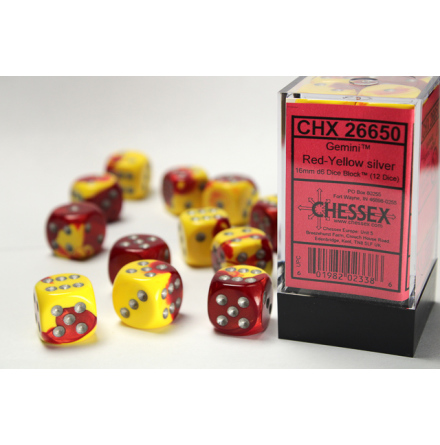 Gemini 16mm d6 Red-Yellow w/silver Dice Block (12 dice)