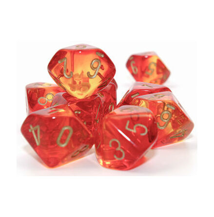 Gemini® Translucent Red-Yellow/gold Set of 10 d10s