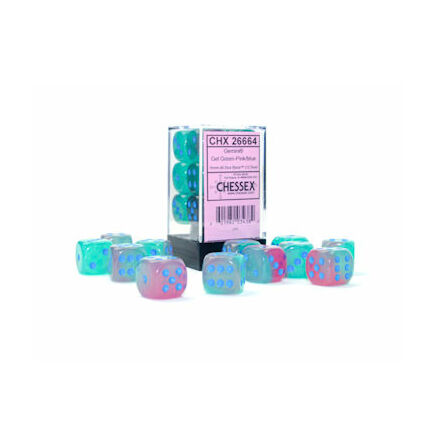 Gemini 16mm d6 Gel Green-Pink/blue Luminary Dice Block (12 dice)