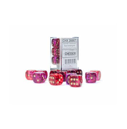 Gemini® 16mm d6 Translucent Red-Violet/gold Dice Block (12 dice)