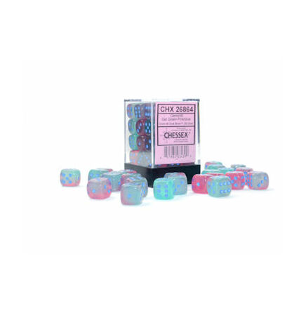 Gemini® 12mm d6 Gel Green-Pink/blue Luminary Dice Block (36 dice)