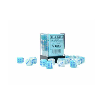 Gemini 12mm d6 Pearl Turquoise-White/blue Luminary Dice Block (36 dice)