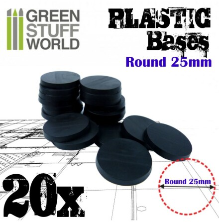 Plastic Bases - Round 25mm BLACK (with slots for magnets)