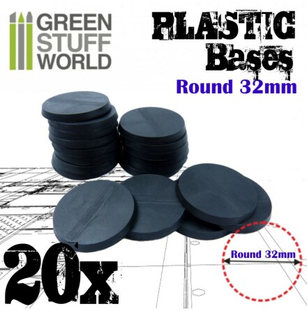 Plastic Bases - Round 32mm BLACK (with slots for magnets)
