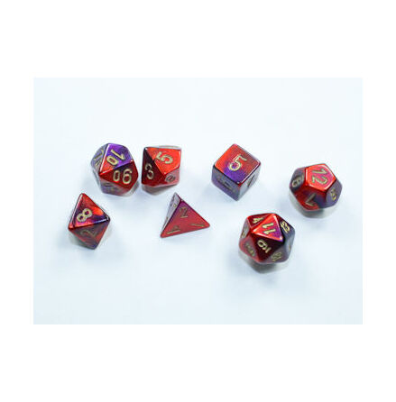 Gemini Mini-Polyhedral Purple-Red/gold 7-Die Set