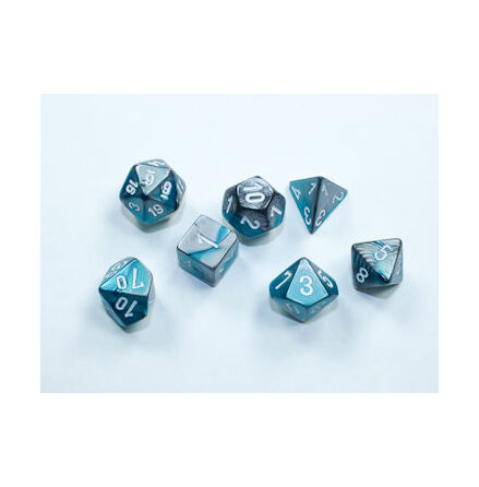 Gemini Mini-Polyhedral Steel-Teal/white 7-Die Set