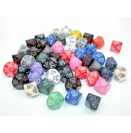Opaque Bag of 50 Assorted Polyhedral Tens 10 Dice