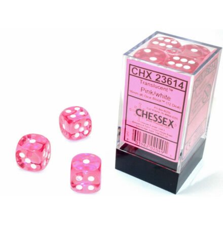 Translucent 16mm d6 Pink/white Dice Block (12 dice)