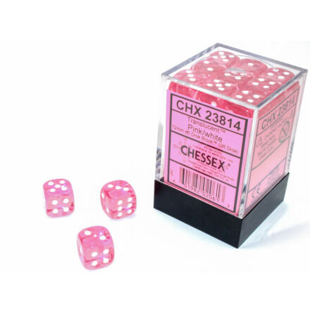 Translucent 12mm d6 Pink/white Dice Block (36 dice)