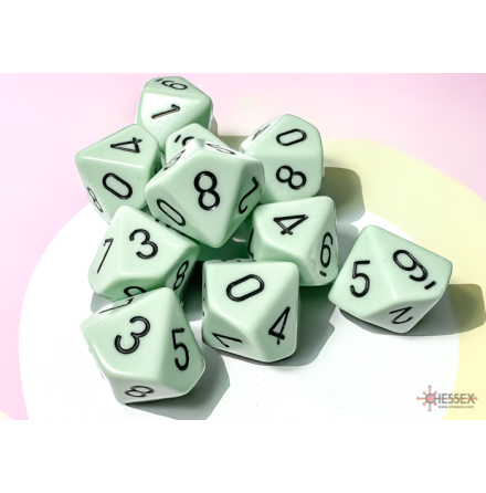 Opaque Pastel Green/black Set of Ten d10s