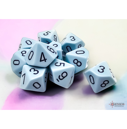 Opaque Pastel Blue/black Set of Ten d10s