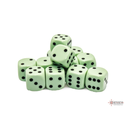 Opaque 16mm d6 Pastel Green/black Dice Block (12 dice)