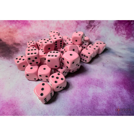 Opaque 12mm d6 Pastel Pink/black Dice Block (36 dice)