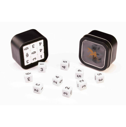 D6 Opaque Series: White - Numbers: Black